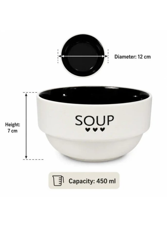 Ceramic Soup Bowl 450ml – 12cm White Bowl with Black Interior, SOUP Design, Stackable Serving Bowl for Soup, Cereal, Noodles, Pasta, Rice & Snacks, Microwave & Dishwasher Safe - Image 3
