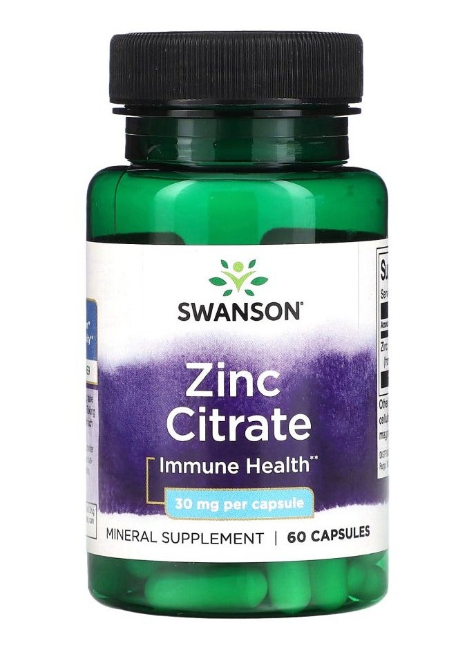 Zinc Citrate 30 mg  60 Capsules