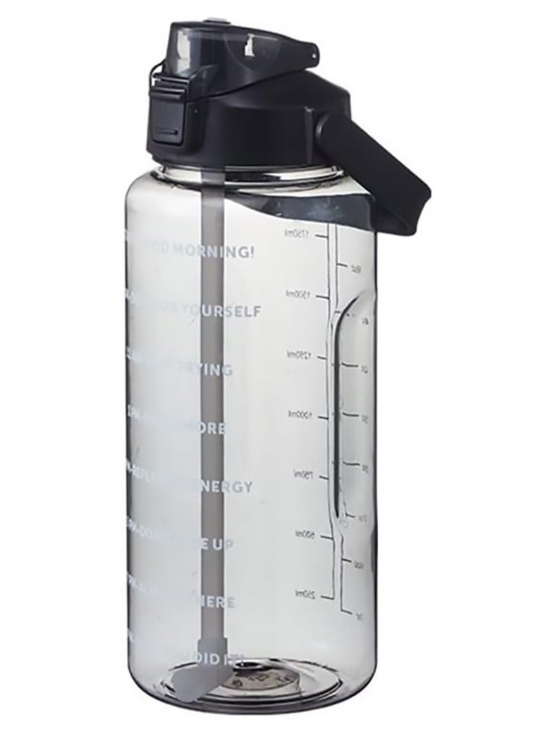 Captaintech Water Bottle, 2000 ml Large Sports Water Cup with Removable Straw and Time Marking, Fitness Kettle for Running, Yoga, Camping - Image 1