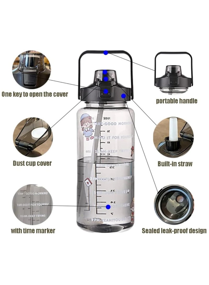 Captaintech Water Bottle, 2000 ml Large Sports Water Cup with Removable Straw and Time Marking, Fitness Kettle for Running, Yoga, Camping - Image 4