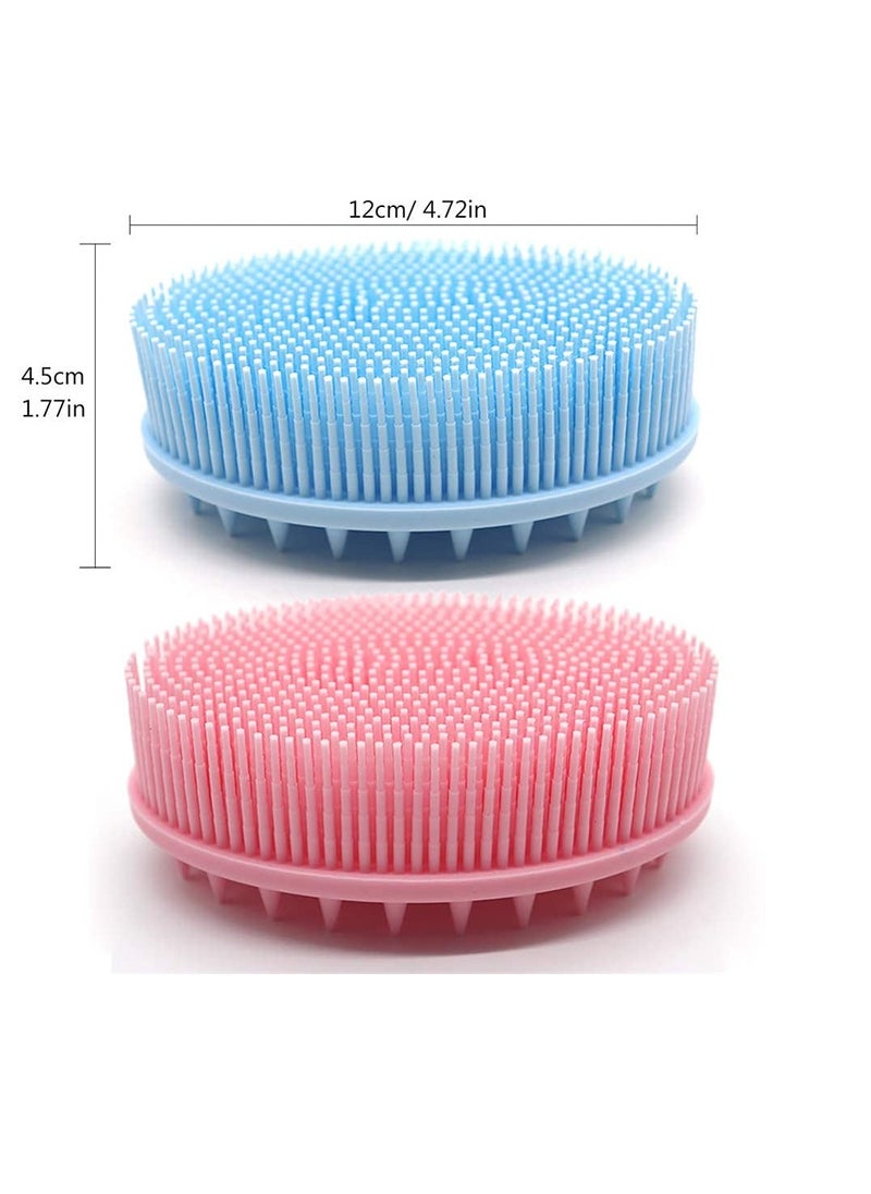 SYOSI - 2 In 1 Bath and Shampoo Brush, Shower Silicone Body Scrub, Exfoliating Body Brush, High Quality Silicone Loofah, Scalp Massager, Brush, Wet and Dry, Easy to Clean (2 PCS, Blue, Pink) - Image 1