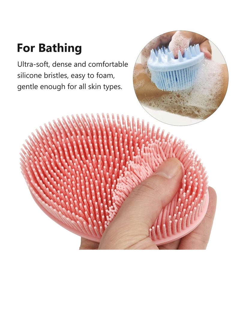 SYOSI - 2 In 1 Bath and Shampoo Brush, Shower Silicone Body Scrub, Exfoliating Body Brush, High Quality Silicone Loofah, Scalp Massager, Brush, Wet and Dry, Easy to Clean (2 PCS, Blue, Pink) - Image 1