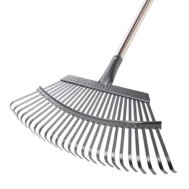 Yocada 19.3" Garden Leaf Rake Wide Heavy Duty Adjustable Long Handle Garden Rake for Yard Garden Lawn Leaves (25 Tines) - Image 1