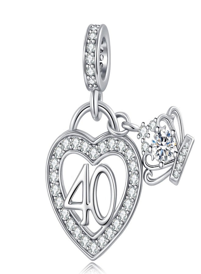 QeenseKc Birthday Number 40th Heart Dangle Charm Crown Bead Compatible with Pandora Bracelet Women - Image 1