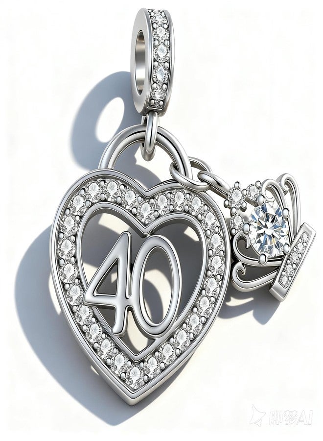 QeenseKc Birthday Number 40th Heart Dangle Charm Crown Bead Compatible with Pandora Bracelet Women - Image 2