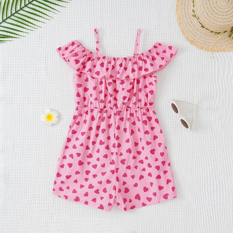 Summer Girls' Ruffled Jumpsuit Children'S Sleeveless Printed Jumpsuit Baby Love Jumpsuit - Image 4