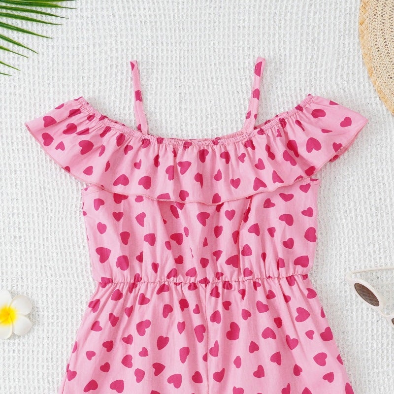 Summer Girls' Ruffled Jumpsuit Children'S Sleeveless Printed Jumpsuit Baby Love Jumpsuit - Image 5