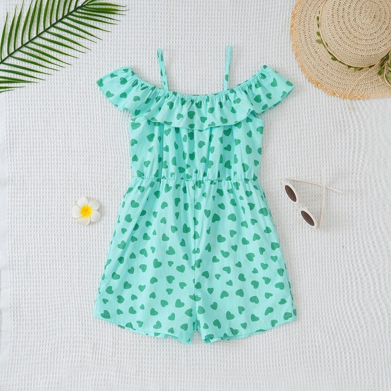 Summer Girls' Ruffled Jumpsuit Children'S Sleeveless Printed Jumpsuit Baby Love Jumpsuit - Image 3