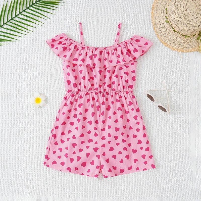 Summer Girls' Ruffled Jumpsuit Children'S Sleeveless Printed Jumpsuit Baby Love Jumpsuit - Image 2