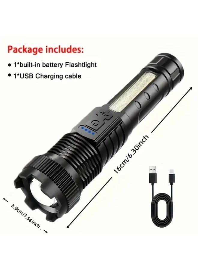 Ab Black LED Ultra Bright Extendable Flashlight USB Rechargeable 1200mAh 7 Modes Telescopic Zoom Compact For Camping Emergency - Image 4