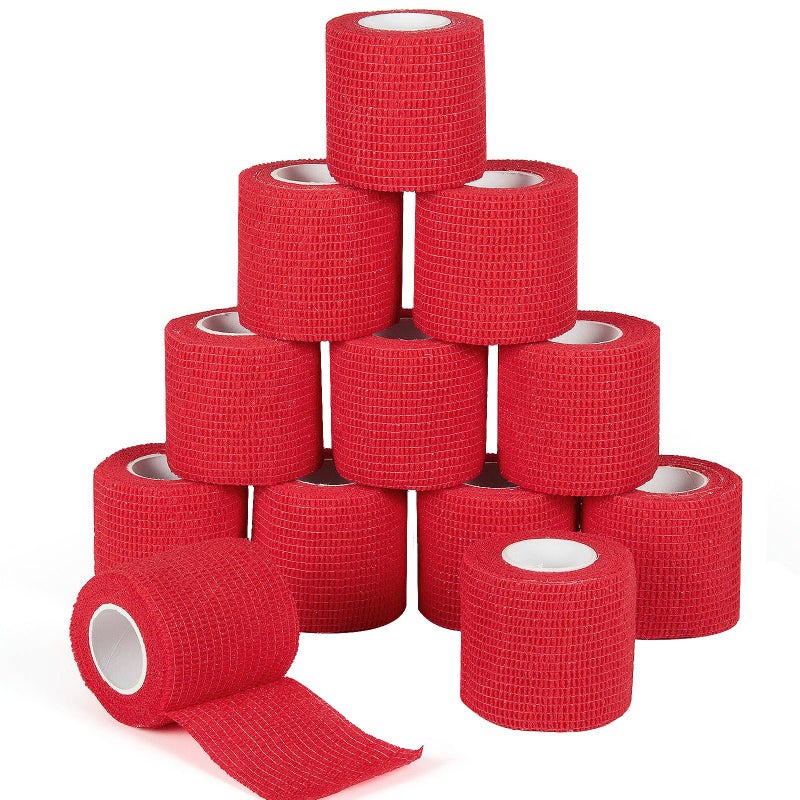 Sagafly 12Pcs 2â€x 5 Yards Self Adhesive Bandage Wrap Elastic Bandage Wrap Self Adherent Cohesive Wrap Bandages for Wrist Ankle Vet Tape for Dogs Athletic Swelling Sprains Tape Grip Cover (Red) - Image 1