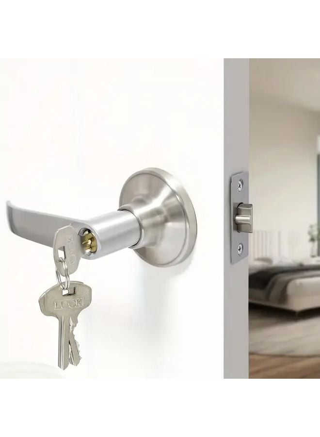1 Set Satin Nickel Lockable Entry Lever Door Handle With Key Reversible For 30 50mm - Image 2