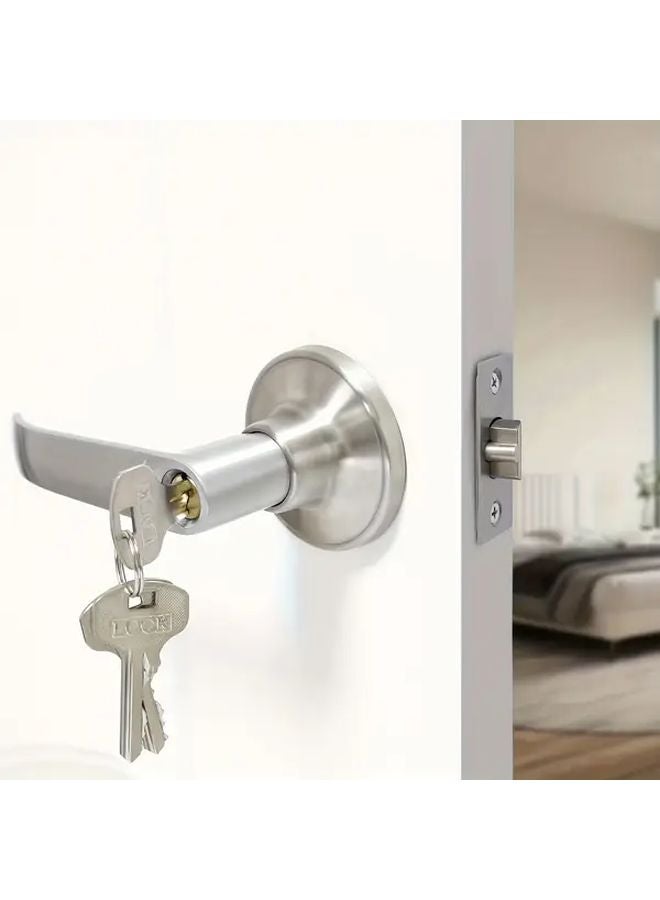 1 Set Satin Nickel Lockable Entry Lever Door Handle With Key Reversible For 30 50mm - Image 1