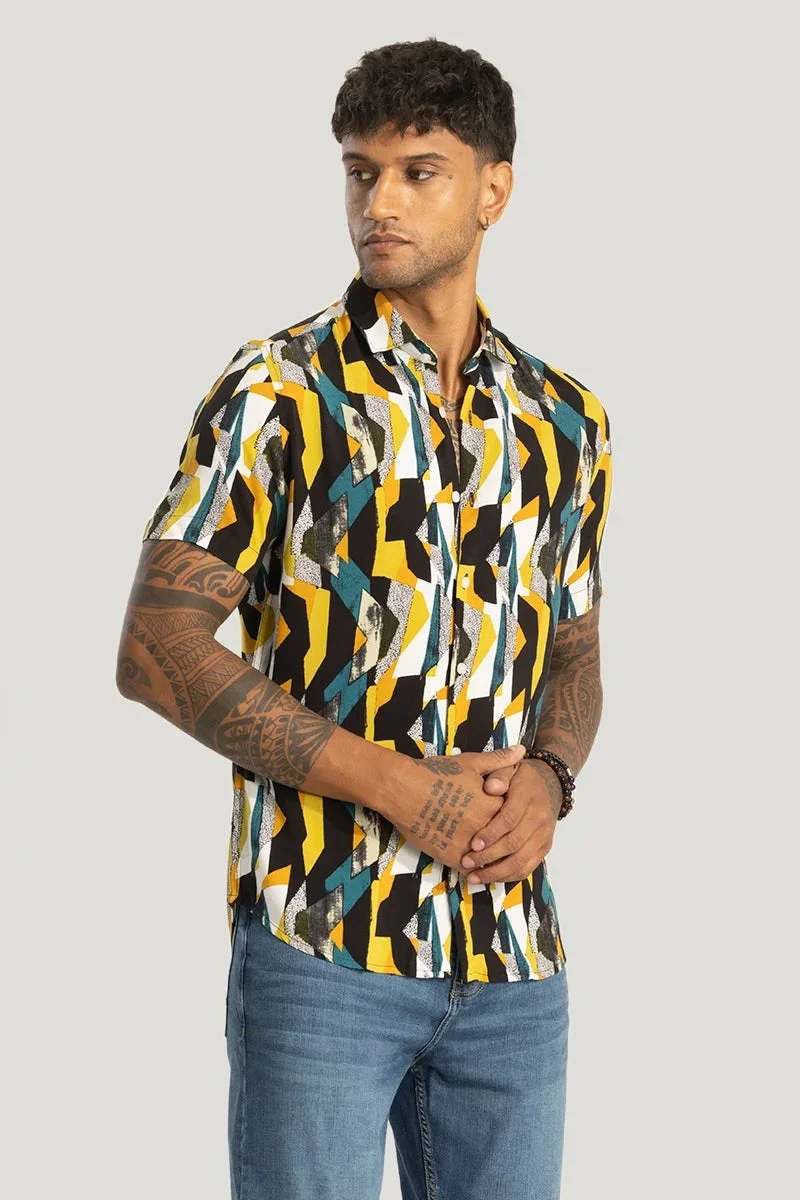 SNITCH Yellow Slim Fit Abstract Shirt