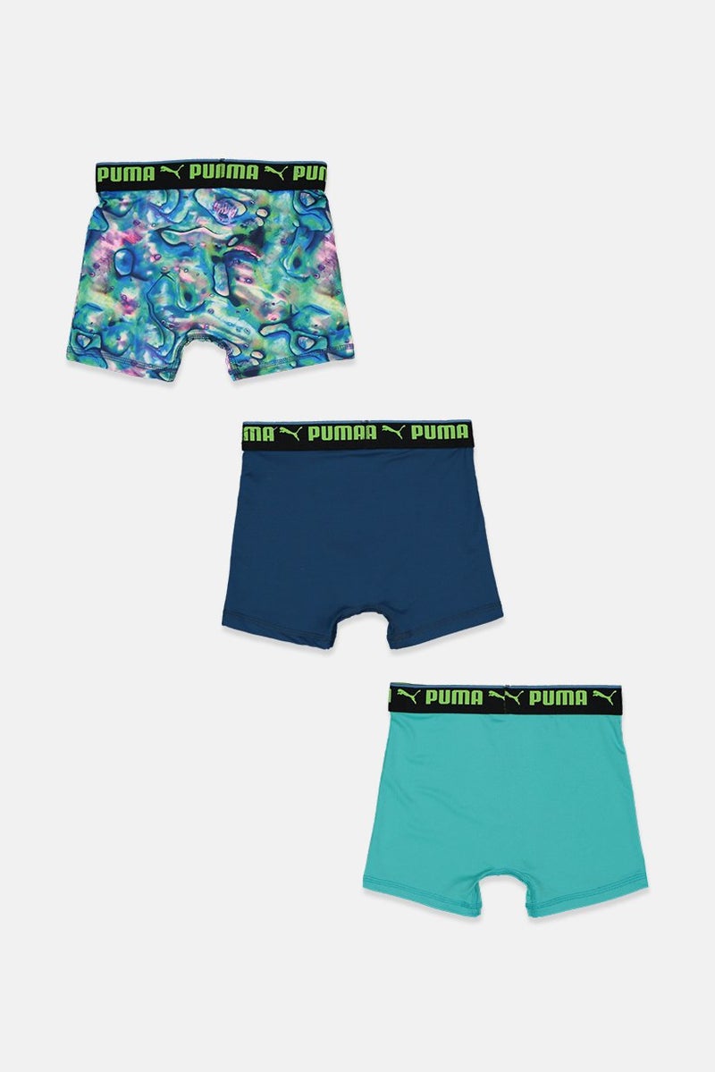 PUMA Kids Boy 3 Pieces Sport Style Boxer Brief, Tie Dye Blue and Blue Combo - Image 2