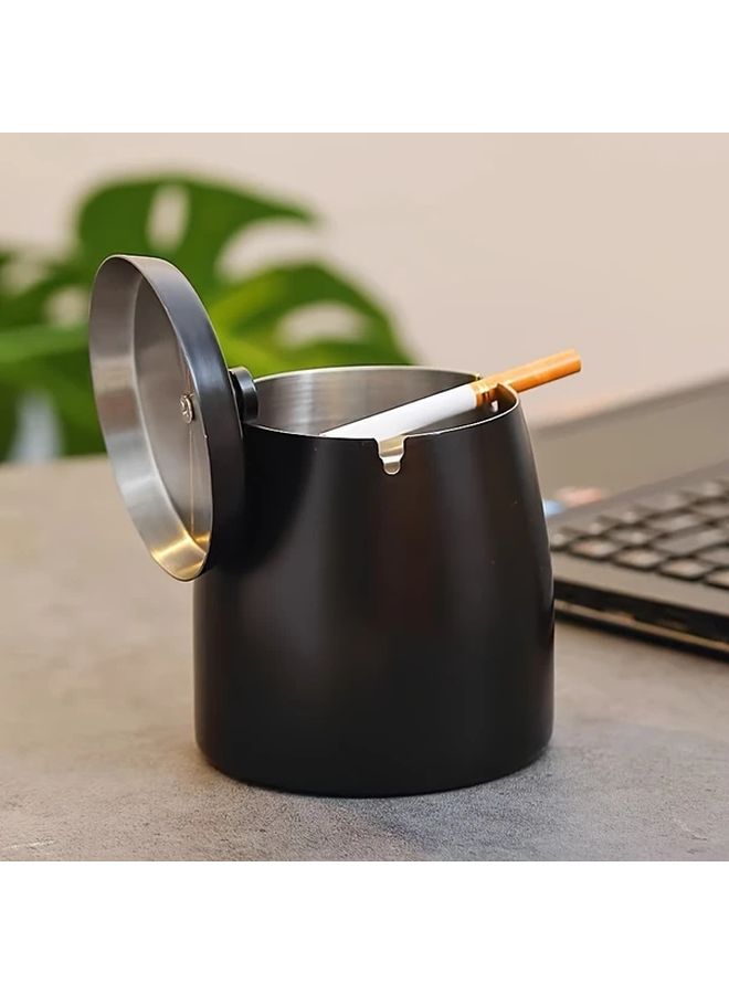 2Pcs Silvery Stainless Steel Ashtray Set For Living Room Bedroom Hotel Restaurant - Image 1