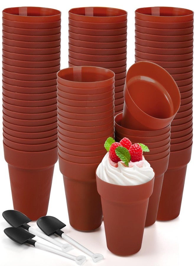 ZEAYEA 75 Pack Dessert Cups with Spoons, 6.7 oz Plastic Parfait Cups Appetizer Cups, Cute Mini Flowerpot Ice Cream Cups for Dirt Cake Fruit Trifles Mousse Pudding Yogurt - Image 1