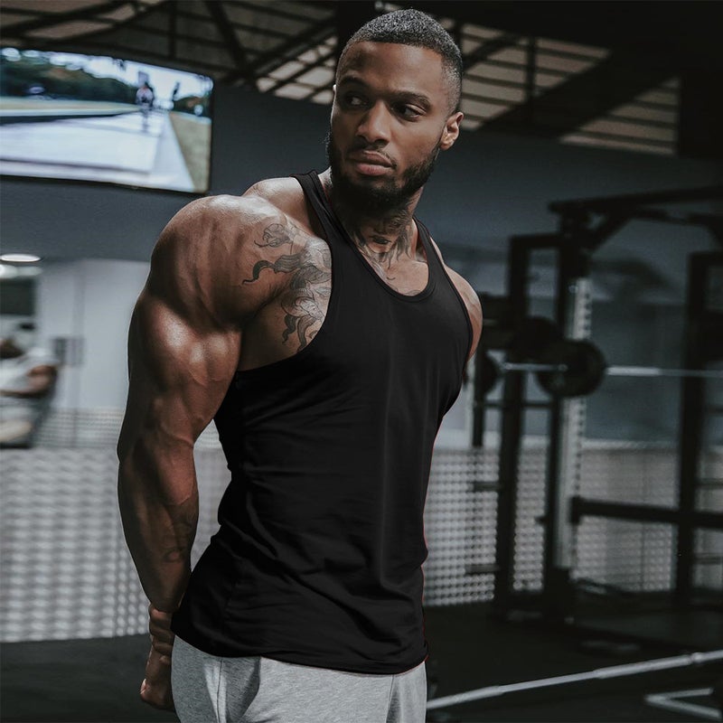 Mens Cotton Fitness Tank Top Summer Solid Color Wine red  - Image 3