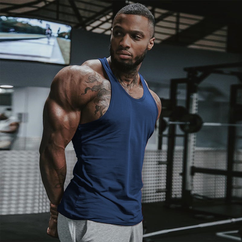 Mens Cotton Fitness Tank Top Summer Solid Color Wine red  - Image 2