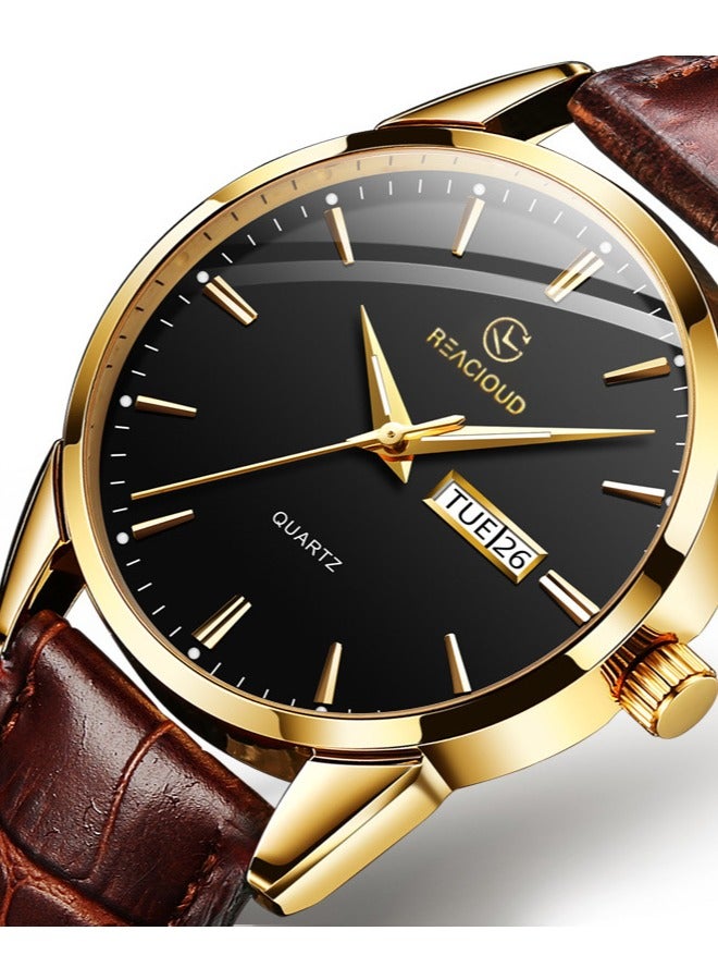 REACLOUD ساعة كواتز كلاسيكية من علامة TOP للرجال، مقاومة للماء، حزام جلد، تقويم، ساعة رياضية للأعمال للرجال - Image 2
