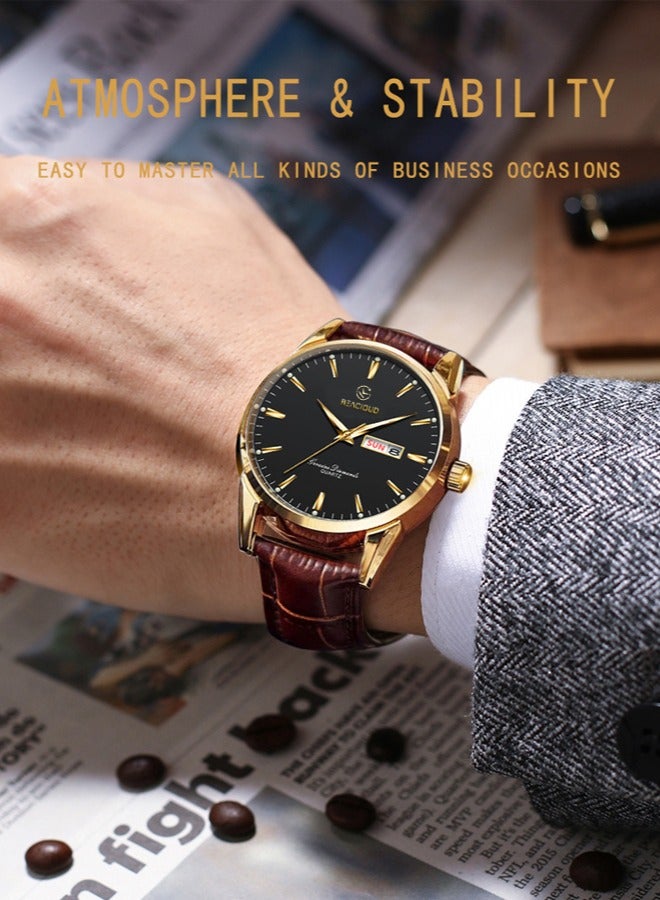 REACLOUD ساعة كواتز كلاسيكية من علامة TOP للرجال، مقاومة للماء، حزام جلد، تقويم، ساعة رياضية للأعمال للرجال - Image 4