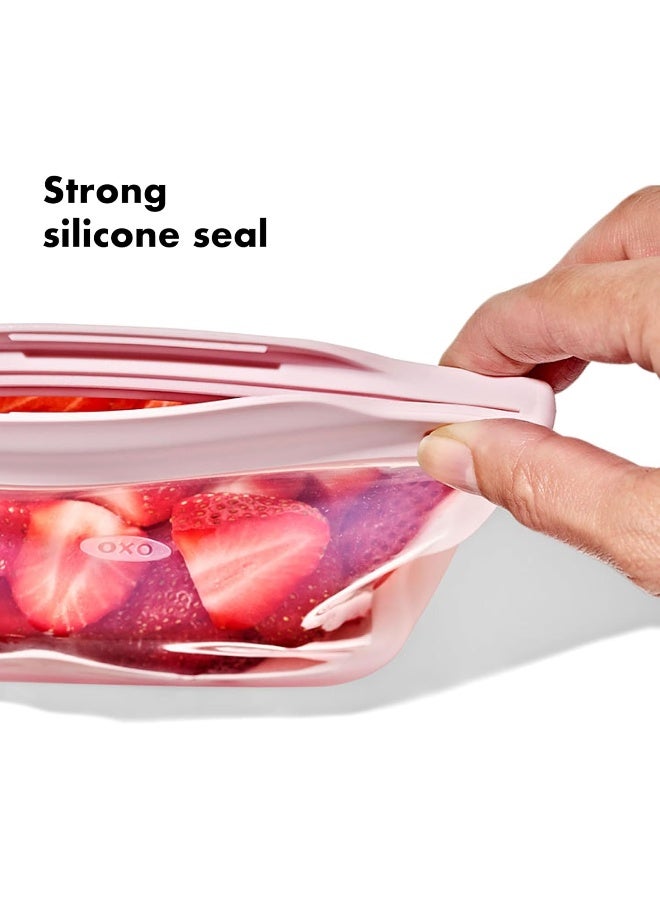 OXO Tot Silicone Reusable Bags â€“ 2 Piece Cup and Snack Set - Blossom - Image 3