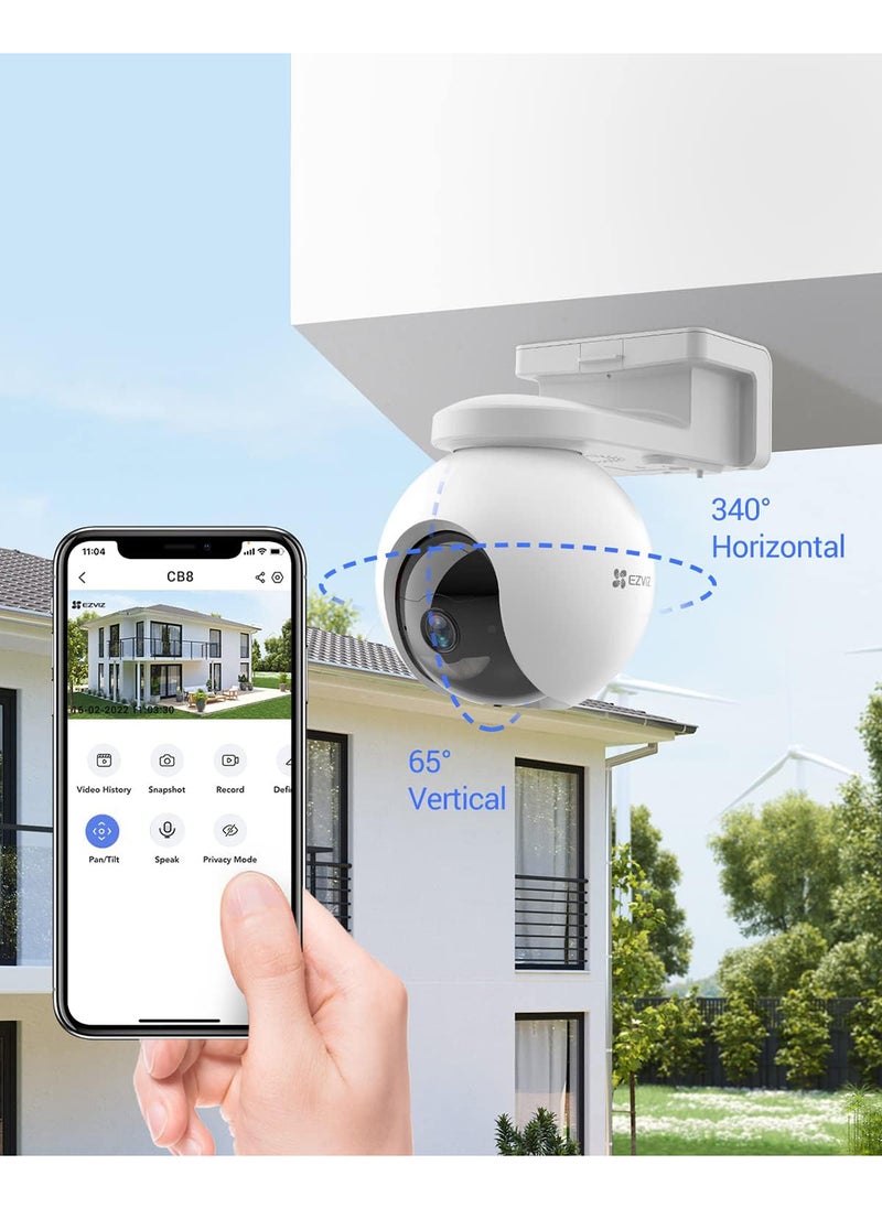 EZVIZ - كاميرا أمان CB8، كاميرا واي فاي 2K CCTV مع بطارية، كاميرا IP خارجية خالية من الأسلاك مع صوت ثنائي الاتجاه، مقاومة للماء، PIR، كشف الحركة البشرية الذكية، عرض 360 درجة، تعمل مع اللوحة الشمسية وأليكسا - Image 1