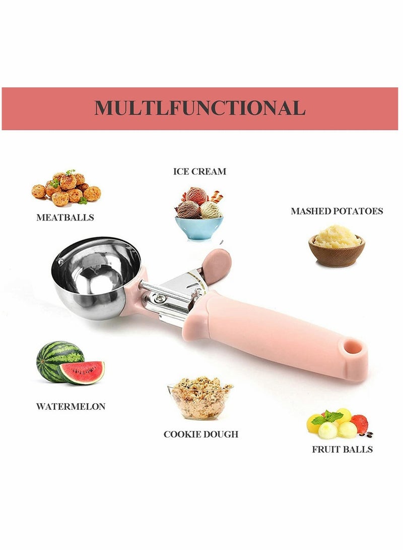 KASTWAVE مغرفة آيس كريم، فولاذ مقاوم للصدأ، إطلاق الزناد ومقبض مريح، ملعقة عجينة كعكة، ملعقة كرات آيس، لفرم الفاكهة والبطاطس المهروسة وكعكة الحلوى، 6 سم 2 حبة (وردي، أسود) - Image 5