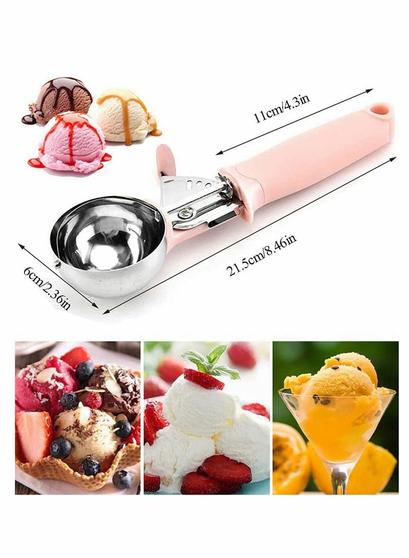 KASTWAVE مغرفة آيس كريم، فولاذ مقاوم للصدأ، إطلاق الزناد ومقبض مريح، ملعقة عجينة كعكة، ملعقة كرات آيس، لفرم الفاكهة والبطاطس المهروسة وكعكة الحلوى، 6 سم 2 حبة (وردي، أسود) - Image 4