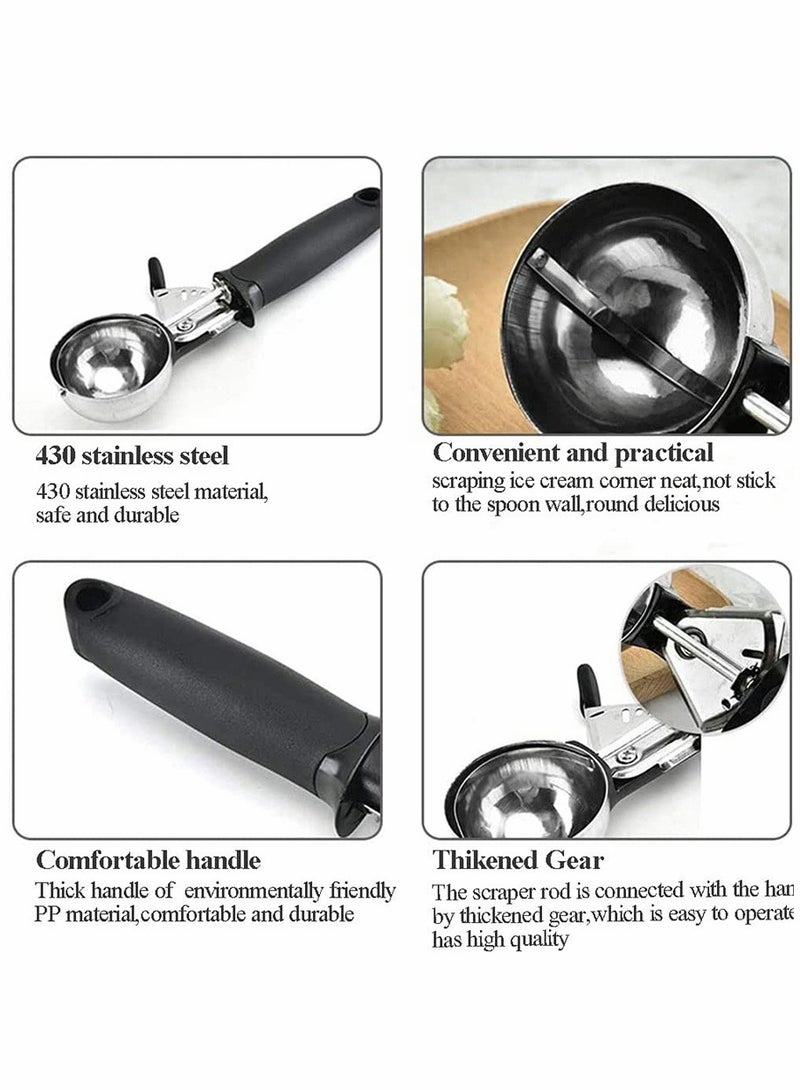 KASTWAVE مغرفة آيس كريم، فولاذ مقاوم للصدأ، إطلاق الزناد ومقبض مريح، ملعقة عجينة كعكة، ملعقة كرات آيس، لفرم الفاكهة والبطاطس المهروسة وكعكة الحلوى، 6 سم 2 حبة (وردي، أسود) - Image 2