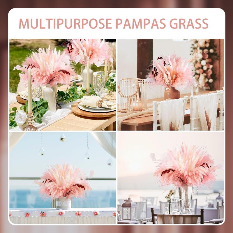 NT NIETING N&T NETING 85Pcs Pink Pampas Grass Decor, Natural Dried Floral Pampas Grass, Boho Home Decor, Fluffy Dried Pompas Grass for Home Wedding Boho Beach Theme Bedroom Decor - Image 5