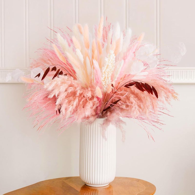 NT NIETING N&T NETING 85Pcs Pink Pampas Grass Decor, Natural Dried Floral Pampas Grass, Boho Home Decor, Fluffy Dried Pompas Grass for Home Wedding Boho Beach Theme Bedroom Decor - Image 1
