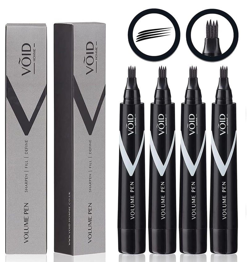 VOID Homme Beard Pen Filler for Men (Pack of 4) Instant Beard Pen & Filler Beard Pencil, Easy Beard Pen Liner, Beard Filler Pen for Beard Filling Pen Kit & Beard Marker, Waterproof Pen (Black) - Image 1