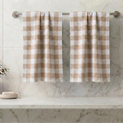 Athom Trendz Athom Living Ecosaviour Premium Cotton Bath Towel Beige Checkers (Pack of 2) - Image 1