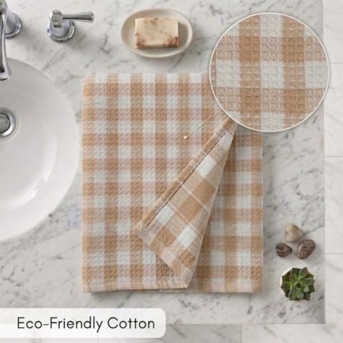 Athom Trendz Athom Living Ecosaviour Premium Cotton Bath Towel Beige Checkers (Pack of 2) - Image 3