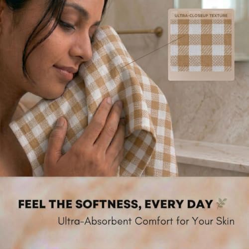 Athom Trendz Athom Living Ecosaviour Premium Cotton Bath Towel Beige Checkers (Pack of 2) - Image 4