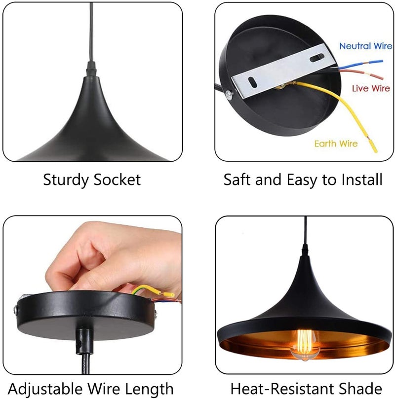 Improvhome Light Vintage Retro Hanging Ceiling Lamp Black Metal - Instrument Aluminum Chandeliers Fixture Light with E27 Bulb (Bulb Not Included) (Black) - Image 5