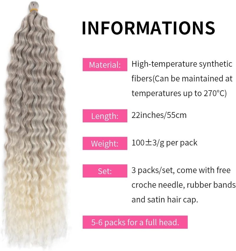DSOAR Deep Twist Crochet Hair Hair Bundles Water Wave Synthetic Hair Extension Curly Braiding Ombre Curl Braiding Hairpiece, 22 Inch 3 Packs - Image 3