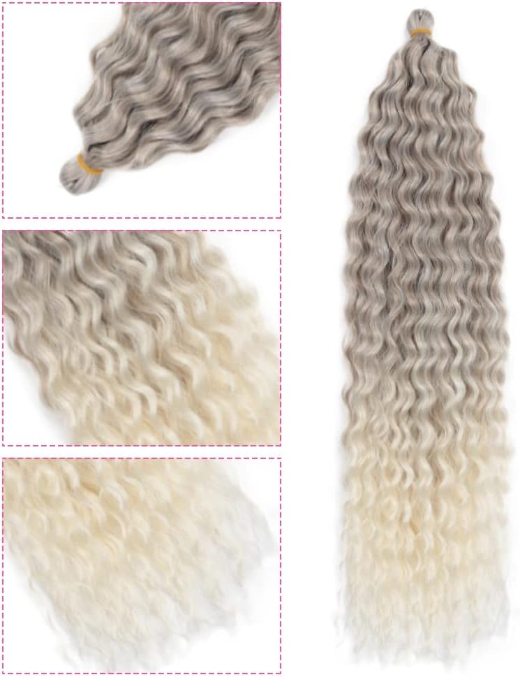 DSOAR Deep Twist Crochet Hair Hair Bundles Water Wave Synthetic Hair Extension Curly Braiding Ombre Curl Braiding Hairpiece, 22 Inch 3 Packs - Image 4