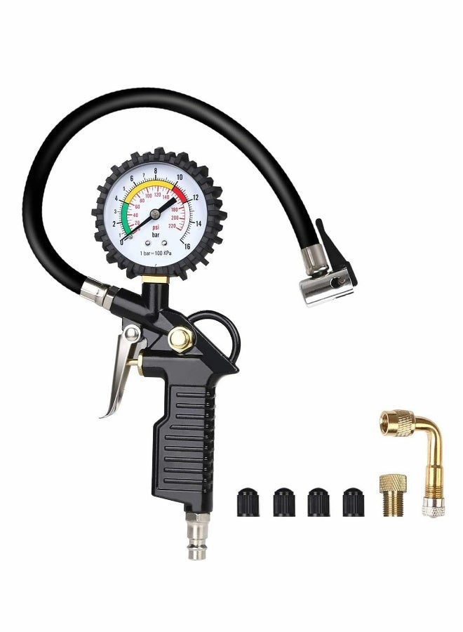 Tyre Pressure Gauge 220 PSI Inflator with Air Compressor Valve Chuck for Heavy Duty Car Motorcycle Bicycle - Image 1