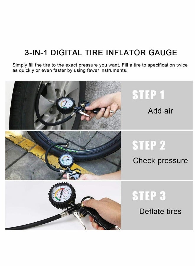 Tyre Pressure Gauge 220 PSI Inflator with Air Compressor Valve Chuck for Heavy Duty Car Motorcycle Bicycle - Image 4