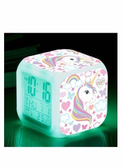 Kids Alarm Clocks, Digital Wake Up Clock 7 Colors Changing Light Bedside with 8 Sounds Date Calendar Temperature