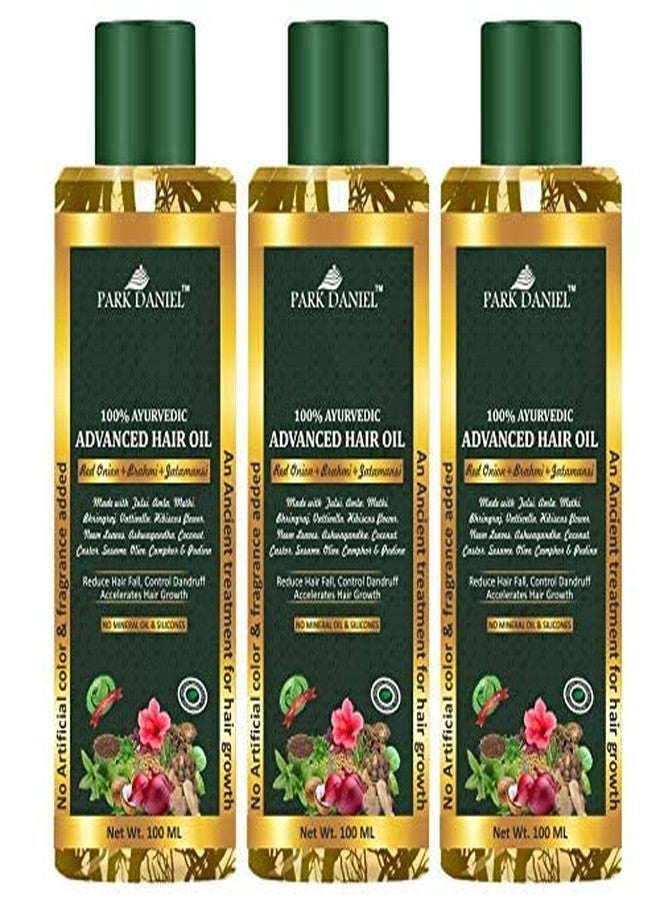 Park Daniel 100% Ayurvedic Advance Hair Oil- With Red Onion & Other 20 Natural oil Combo pack of 3 Bottles of 100 ml(300 ml), Yellow - Image 1