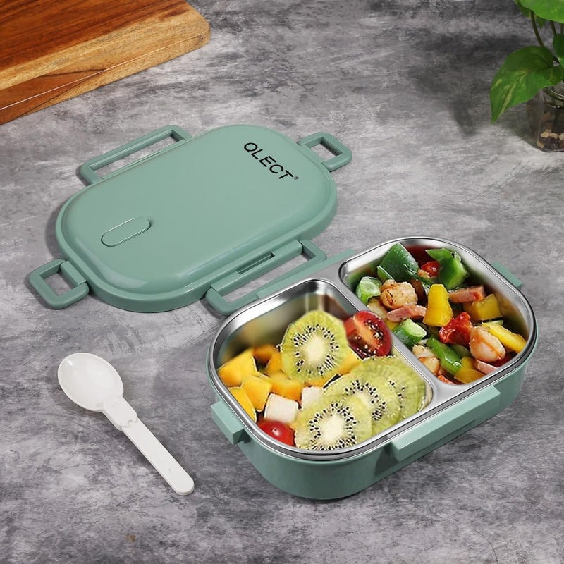 QLECT صندوق غداء ستار للأطفال من الفولاذ المقاوم للصدأ للبالغين، عزل PUF يحافظ على الطعام دافئًا، مواد غذائية خالية من BPA، 2 قسم مع غطاء قفل وصمام بخار، مقاوم للتسرب والتسرب (700 مل أخضر) - Image 2