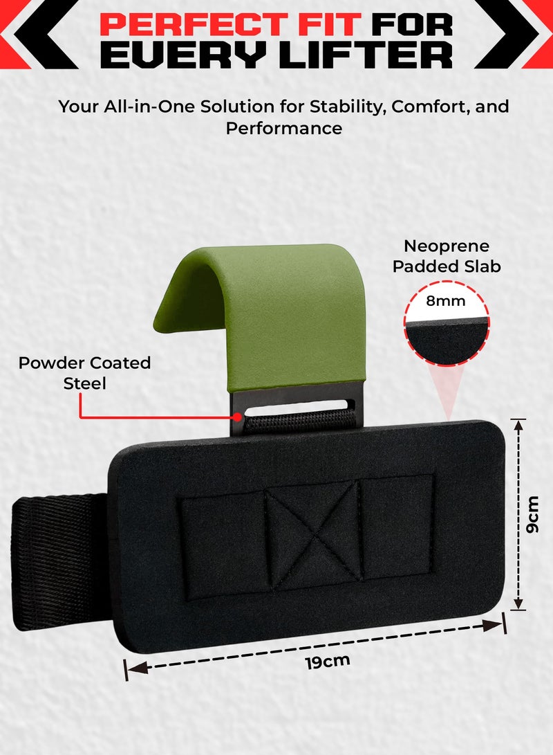 FIT TRIBE Weight Lifting Hooks for Men & Women 2pcs - Heavy Duty Lifting Straps for Deadlifts, Powerlifting, Shrugs, & Rows - Gym Grips with Anti-Slip Pull-Up Hooks (Green) - Image 4