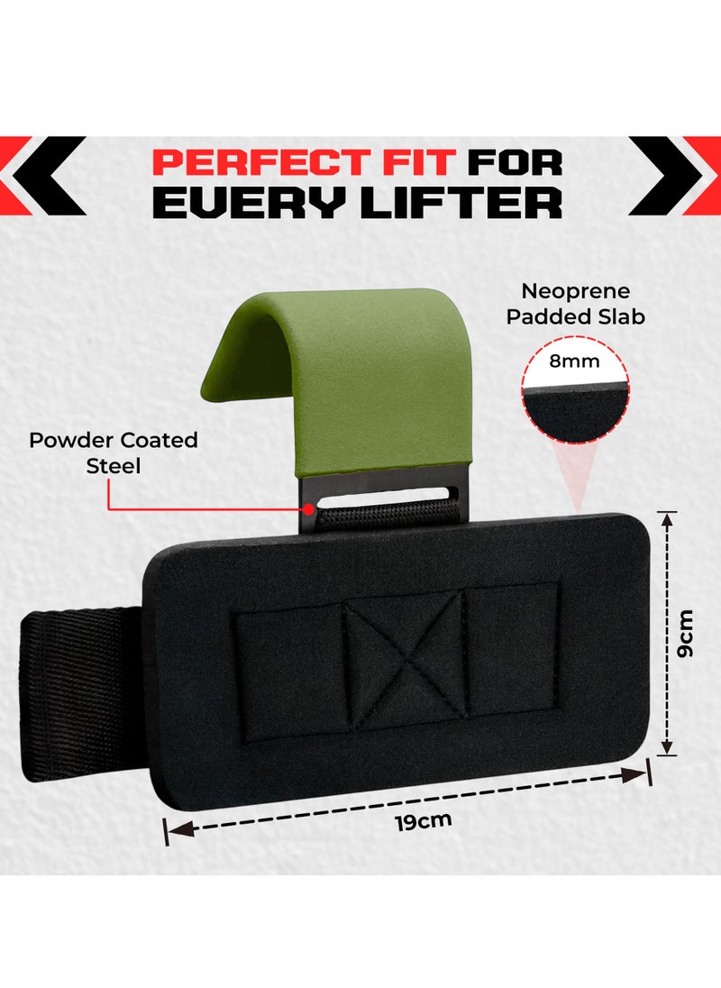 FIT TRIBE - Weight Lifting Hooks for Men & Women 2pcs - Heavy Duty Lifting Straps for Deadlifts, Powerlifting, Shrugs, & Rows - Gym Grips with Anti-Slip Pull-Up Hooks (Green) - Image 1