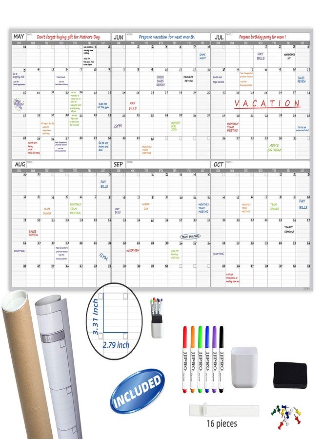 JJPRO Large Dry Erase Wall Calendar - 60“ x 38" Undated Blank 6 Month Calendar - Giant Whiteboard 6 Month Poster - Premium Laminated Undated Planner for Classroom, Office, Project & Family Schedule - Image 1