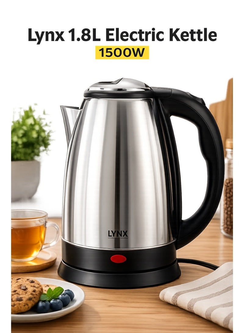 Lynx 1.8L Electric Kettle 1500W | Stainless Steel, Fast Boil, Auto Shut-Off, Boil-Dry Protection, Removable Filter & Ergonomic Handle | KT-102 - Image 2