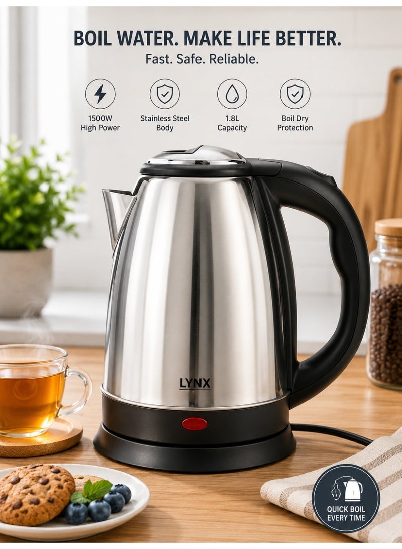 Lynx 1.8L Electric Kettle 1500W | Stainless Steel, Fast Boil, Auto Shut-Off, Boil-Dry Protection, Removable Filter & Ergonomic Handle | KT-102 - Image 3