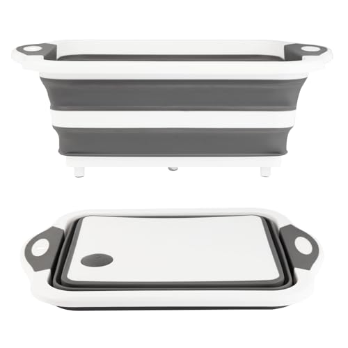 GuanBoXin Collapsible BBQ Prep TubCutting Board 10L Foldable Dish Tub with Colander Portable Camping Sink Multifunction Dishing Basin Bucket Wash Tub for Kitchen Fruit Vegetable Picnic Gray - Image 1